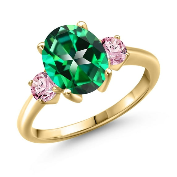 Gem Stone King 3.50 Ct Rainforest Topaz Pink Lab Grown Diamond 18K Yellow Gold Plated Silver Ring