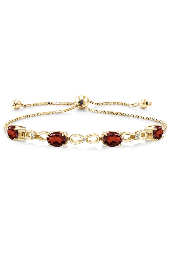 3.50 Cttw Red Garnet and White Lab Grown Diamond 18K Yellow Gold Plated Silver Bracelet for Women | Gemstone Birthstone | Adjustable Bolo Bracelet for Women | Easy-On Easy-Off