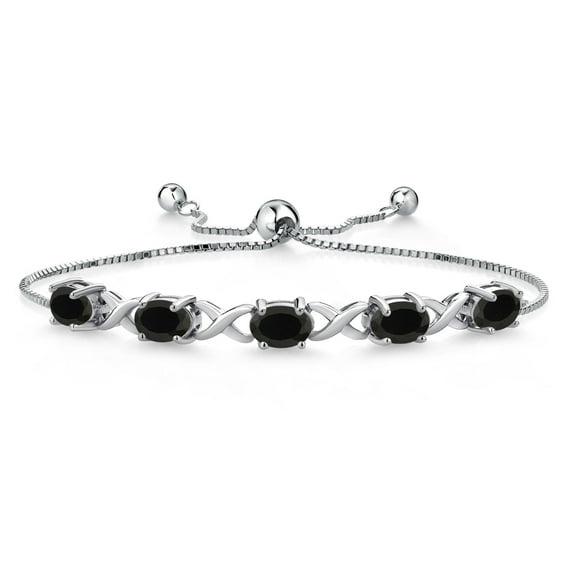 Gem Stone King 3.50 Cttw Black Onyx Bracelet for Women | 925 Sterling Silver | Gemstone December Birthstone | Oval 7X5MM | Adjustable Bolo Bracelet for Women | Easy-On Easy-Off
