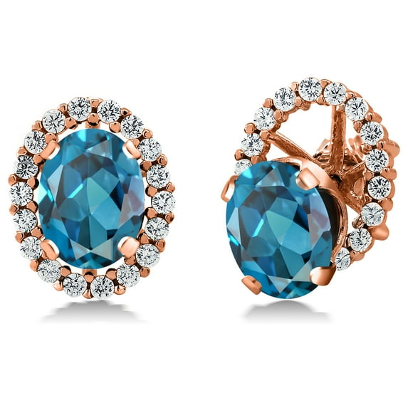 Gem Stone King 3.52 Ct Oval London Blue Topaz 18K Rose Gold Plated Silver Earrings