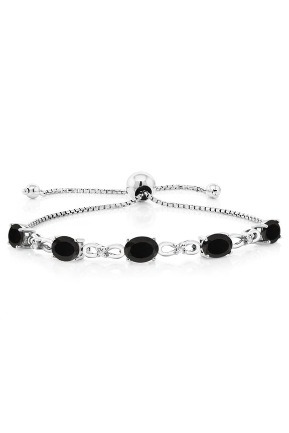 3.52 Cttw Black Onyx and White Lab Grown Diamond Tennis Bracelet for Women | 925 Sterling Silver | Gemstone December Birthstone | Oval 7x5MM | Fully Adjustable up to 9 inch