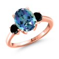 thumbnail image 1 of Gem Stone King 3.54 Ct Millennium Blue Mystic Topaz Black Diamond 18K Rose Gold Plated Silver Ring, 1 of 6