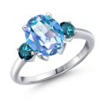 thumbnail image 1 of Gem Stone King 3.54 Ct Oval Millennium Blue Mystic Quartz Blue Diamond 925 Sterling Silver Ring, 1 of 6