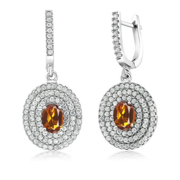 Gem Stone King 3.54 Ct Oval Orange Red Madeira Citrine 925 Sterling Silver Dangling Earrings