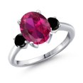 thumbnail image 1 of Gem Stone King 3.54 Ct Oval Red Created Ruby Black Diamond 925 Sterling Silver Ring, 1 of 6