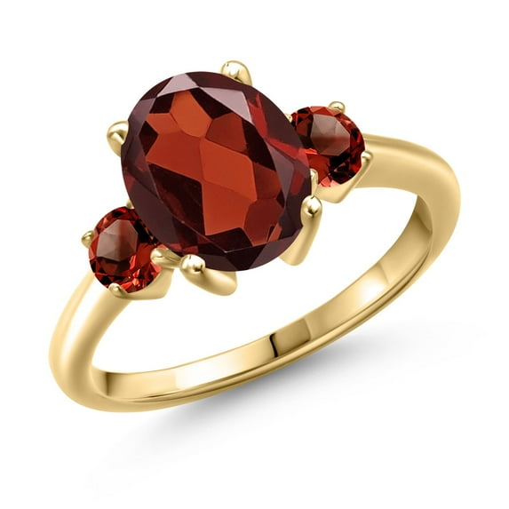 Gem Stone King 3.54 Ct Oval Red Garnet 18K Yellow Gold Plated Silver Ring