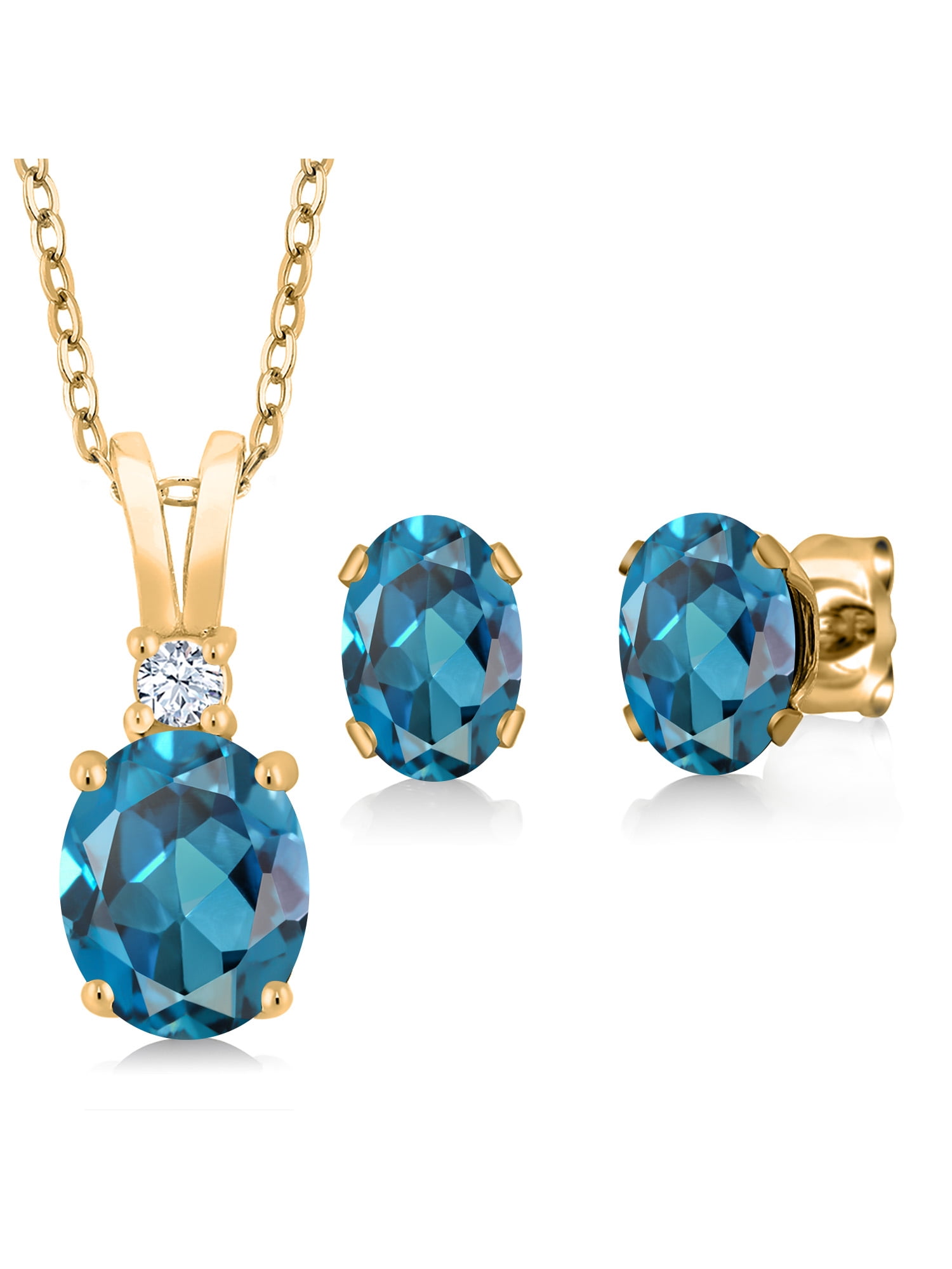 Set De Bijoux 4 Pièces - Or Plaqué, Cristal Et Topaze - Feuille Dorée - Neuf Sans Emballage