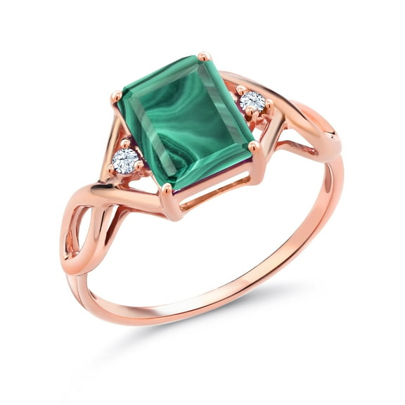 Gem Stone King 3.56 Ct Emerald Cut Green Malachite 18K Rose Gold Plated Silver Ring (Size 8)