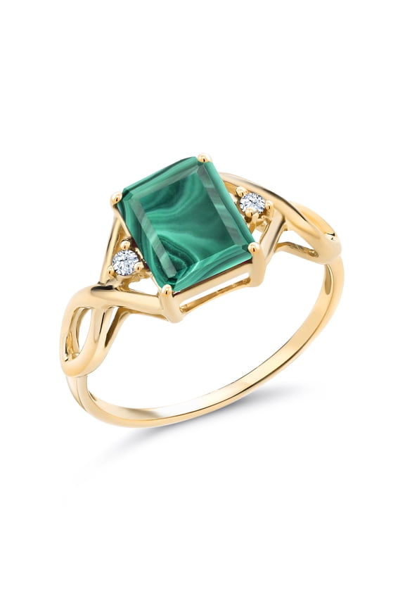 3.56 Ct Emerald Cut Green Malachite 18K Yellow Gold Plated Silver Ring