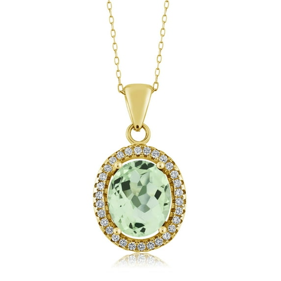 Gem Stone King 3.57 Ct Oval Green Prasiolite 18K Yellow Gold Plated Silver Pendant