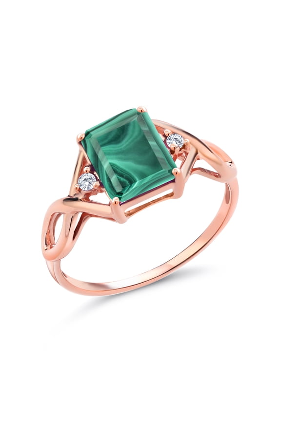 3.58 Ct Green Malachite E-F Lab Grown Diamond 18K Rose Gold Plated Silver Ring (Size 8)