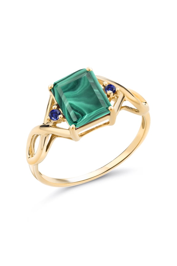 3.59 Ct Green Malachite Blue Created Sapphire 18K Yellow Gold Plated Silver Ring (Size 9)