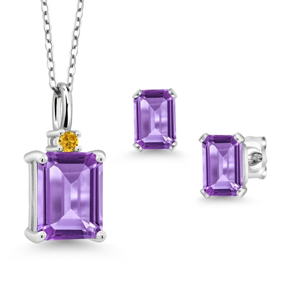 Gem Stone King 3.59 Ct Purple Amethyst 925 Sterling Silver Pendant and Earrings Jewelry Set