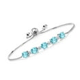 thumbnail image 1 of Gem Stone King 3.59 Cttw Swiss Blue Topaz and White Topaz Tennis Bracelet for Women | 925 Sterling Silver | Gemstone Birthstone | Round 5MM | Adjustable Bolo Bracelet for Women | Easy-On Easy-Off, 1 of 5