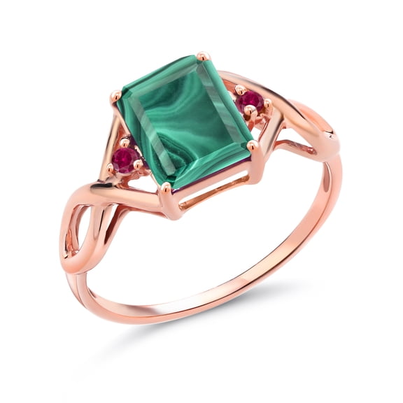Gem Stone King 3.60 Ct Green Malachite Red Created Ruby 18K Rose Gold Plated Silver Ring (Size 6)