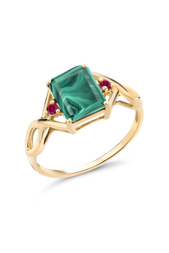 3.60 Ct Green Malachite Red Created Ruby 18K Yellow Gold Plated Silver Ring (Size 8)