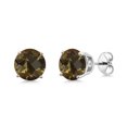 thumbnail image 1 of Gem Stone King 3.60 Ct Round/Checkerboard Brown Smoky Quartz 925 Sterling Silver Basket Stud Earrings for Women Men 8mm, 1 of 3