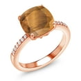thumbnail image 1 of Gem Stone King 3.62 Ct Cushion Brown Tiger Eye 18K Rose Gold Plated Silver Ring, 1 of 5