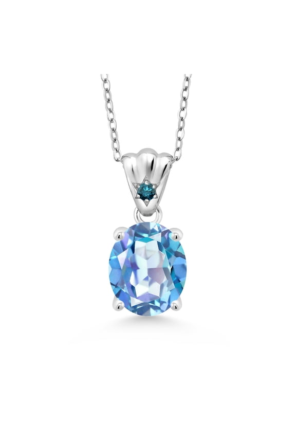 3.63 Ct Millennium Blue Mystic Quartz Blue Diamond 925 Sterling Silver Pendant