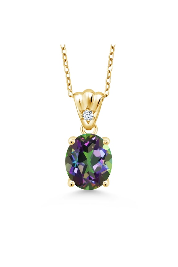 3.63 Ct Oval Green Mystic Quartz 18K Yellow Gold Plated Silver Pendant