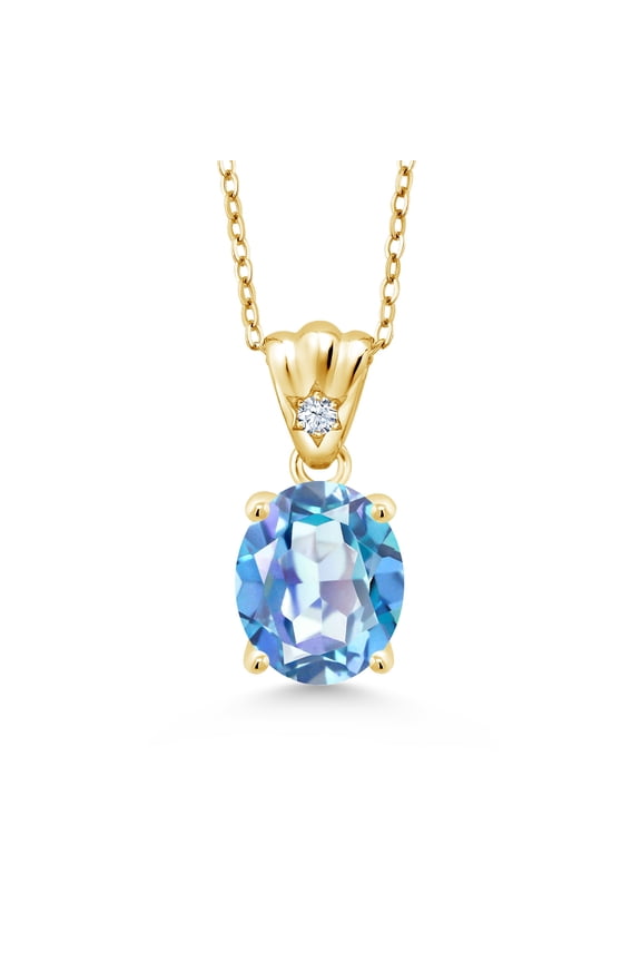 3.63 Ct Oval Millennium Blue Mystic Quartz 18K Yellow Gold Plated Silver Pendant