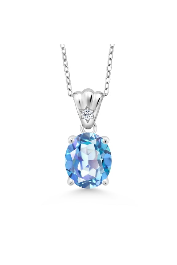 3.64 Ct Oval Millennium Blue Mystic Quartz White Topaz 925 Silver Pendant