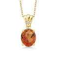 thumbnail image 1 of Gem Stone King 3.64 Cttw Twilight Orange Mystic Quartz and White Lab Grown Diamond 18K Yellow Gold Plated Silver Pendant Necklace for Women with 18 inch Chain, 1 of 4