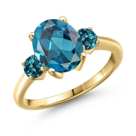 Gem Stone King 3.66 Ct Oval London Blue Topaz 18K Yellow Gold Plated Silver Ring