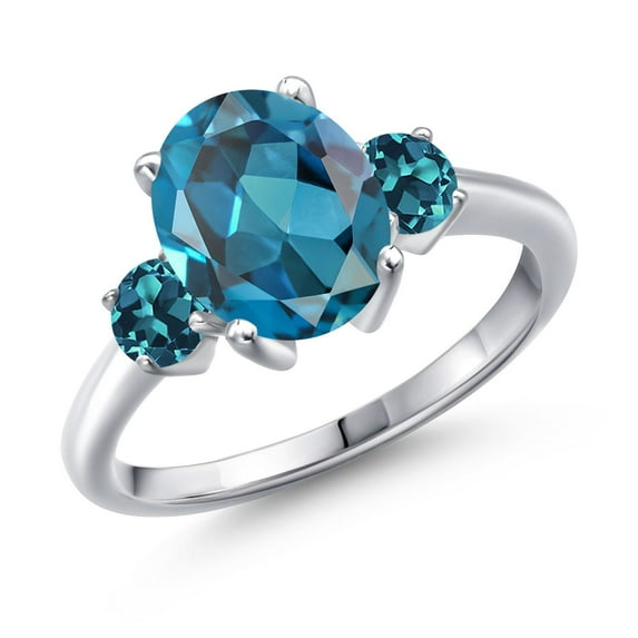 Gem Stone King 3.66 Ct Oval London Blue Topaz 925 Sterling Silver Ring
