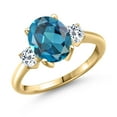thumbnail image 1 of Gem Stone King 3.66 Ct Oval London Blue Topaz White Topaz 18K Yellow Gold Plated Silver Ring, 1 of 6
