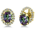 thumbnail image 1 of Gem Stone King 3.67 Ct Oval Green Mystic Topaz 18K Yellow Gold Plated Silver Earrings, 1 of 3