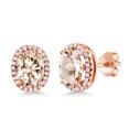 thumbnail image 1 of Gem Stone King 3.68 Ct Oval Peach Morganite 18K Rose Gold Plated Silver Earrings, 1 of 5