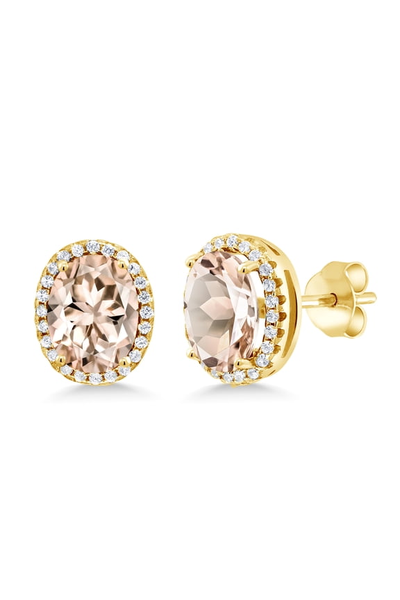 3.68 Ct Oval Peach Morganite 18K Yellow Gold Plated Silver Earrings