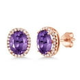 thumbnail image 1 of Gem Stone King 3.68 Ct Oval Purple Amethyst 18K Rose Gold Plated Silver Earrings, 1 of 5