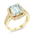thumbnail image 1 of Gem Stone King 3.68 Ct Sky Blue Simulated Aquamarine White Created Sapphire 18K Yellow Gold Plated Silver Ring (Size 7), 1 of 4