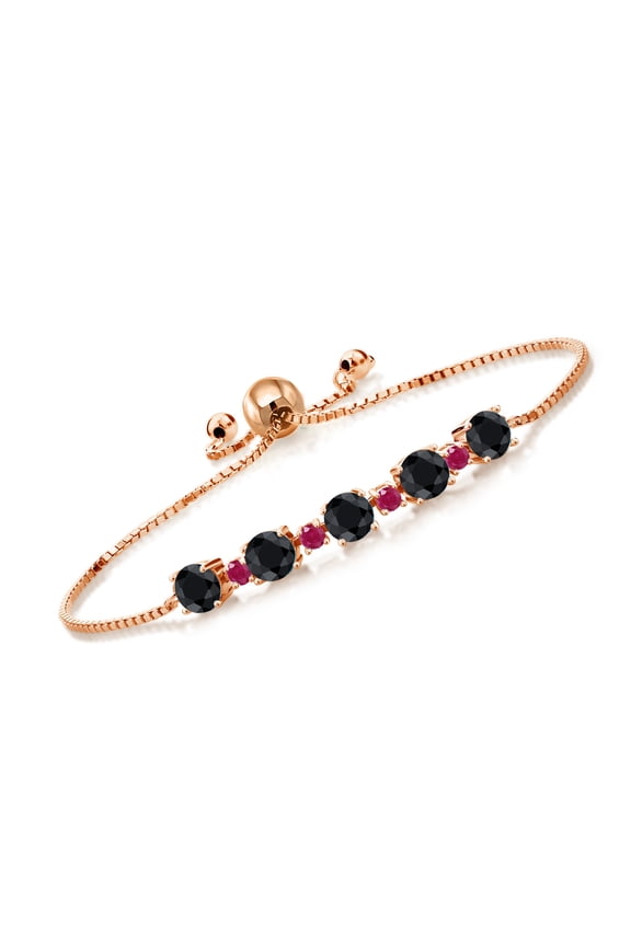 3.69 Ct Round Black Sapphire Red Ruby 18K Rose Gold Plated Silver Bracelet for Women