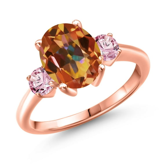 Gem Stone King 3.70 Ct Ecstasy Mystic Topaz Pink Lab Grown Diamond 18K Rose Gold Plated Silver Ring