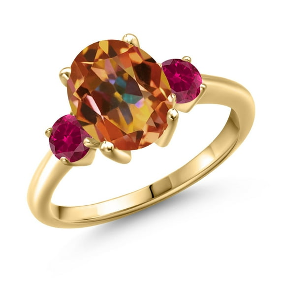 Gem Stone King 3.70 Ct Ecstasy Mystic Topaz Red Created Ruby 18K Yellow Gold Plated Silver Ring
