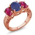 thumbnail image 1 of Gem Stone King 3.70 Ct Oval Blue Lapis Red Created Ruby 18K Rose Gold Plated Silver Ring (Size 9), 1 of 3