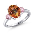 thumbnail image 1 of Gem Stone King 3.70 Ct Oval Ecstasy Mystic Topaz Pink Lab Grown Diamond 925 Sterling Silver Ring, 1 of 6