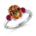 thumbnail image 1 of Gem Stone King 3.70 Ct Oval Ecstasy Mystic Topaz Red Created Ruby 925 Sterling Silver Ring, 1 of 6
