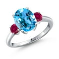 thumbnail image 1 of Gem Stone King 3.70 Ct Oval Swiss Blue Topaz Red Created Ruby 925 Sterling Silver Ring, 1 of 6