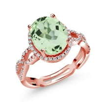 Gem Stone King 3.72 Ct Green Prasiolite White Created Sapphire 18K Rose Gold Plated Silver Ring (Size 6)