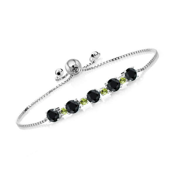 Gem Stone King 3.73 Ct Round Black Sapphire Green Peridot 925 Sterling Silver Bracelet for Women