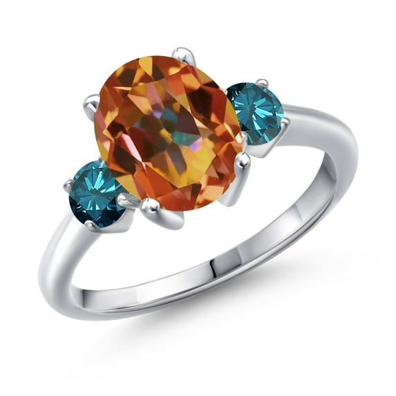 Gem Stone King 3.74 Ct Oval Ecstasy Mystic Topaz Blue Diamond 925 Sterling Silver Ring