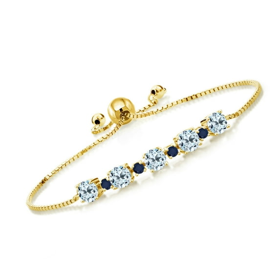 Gem Stone King 3.74 Ct Sky Blue Topaz Blue Sapphire 18K Yellow Gold Plated Silver Tennis Bracelet for Women