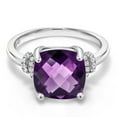 thumbnail image 1 of Gem Stone King 3.74 Cttw Amethyst Engagement Ring for Women in 925 Sterling Silver | Cushion Checkerboard 10MM | Gemstone Birthstone | Available in Size 5, 6, 7, 8, 9, 1 of 5