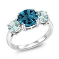 thumbnail image 1 of Gem Stone King 3.74 Cttw London Blue Topaz and Sky Blue Topaz 3-Stone Engagement Ring for Women | 925 Sterling Silver | Cushion 8MM and Round 5MM | Wedding Engagement Anniversary Ring | Size 8, 1 of 5