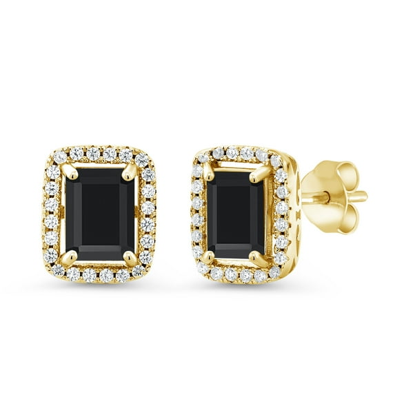 Gem Stone King 3.75 Ct Octagon Black Onyx 18K Yellow Gold Plated Silver Earrings