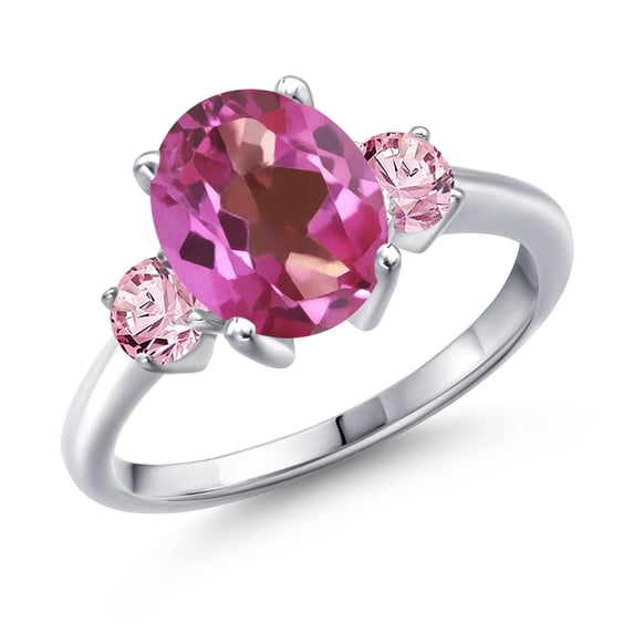 Gem Stone King 3.75 Ct Oval Pink Mystic Topaz Pink Lab Grown Diamond 925 Sterling Silver Ring